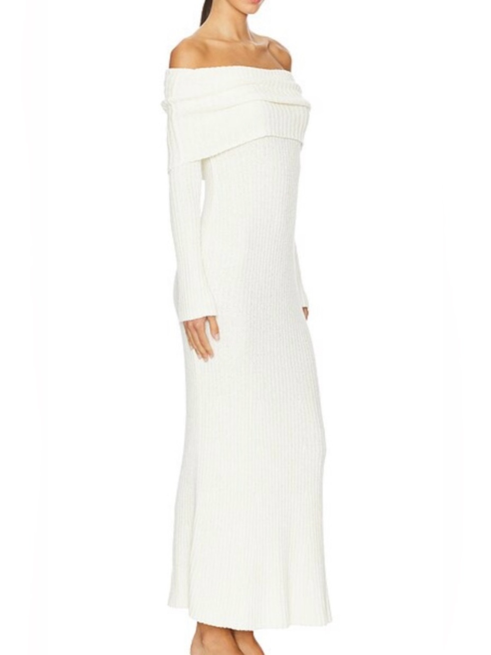 Lovers + Friends Off-Shoulder White Knit Maxi Dress